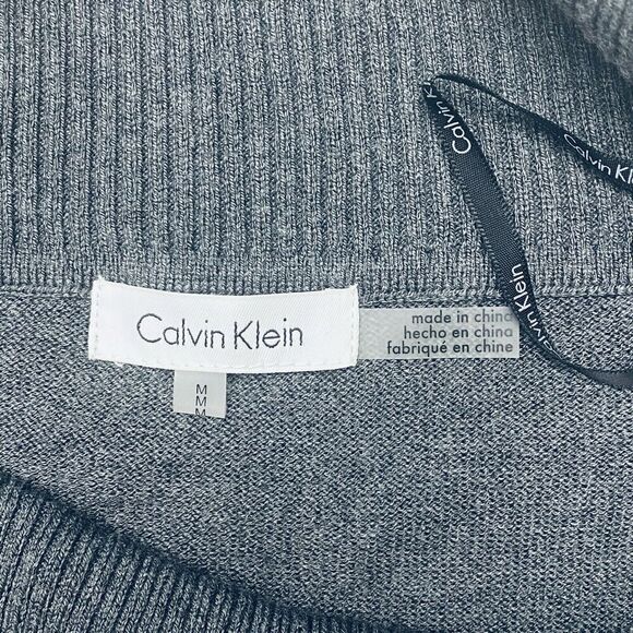 Calvin Klein Gray Foldover Off Shoulder Long Sleeve Knit Sweater Women's Medium - Picture 6 of 14
